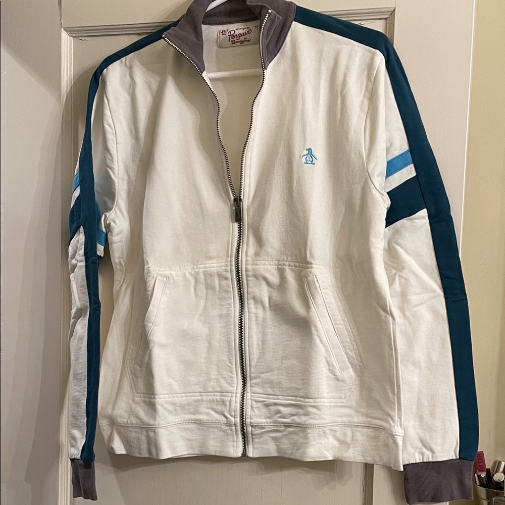 Original Penguin Off White Jacket with Blue Stripes